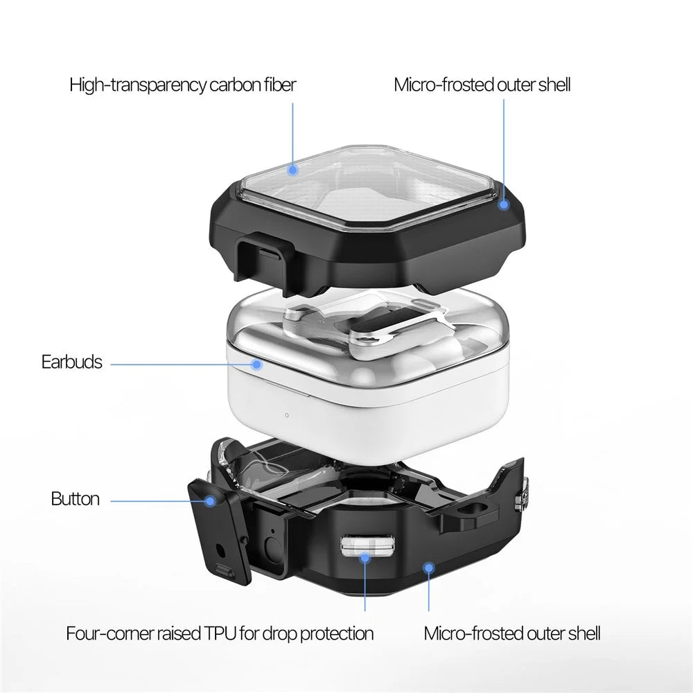 DUX DUCIS SECE Series For Samsung Galaxy Buds4 / Buds4 Pro Case Shockproof PC + TPU Earphone Cover with Metal Hook - Black - 6