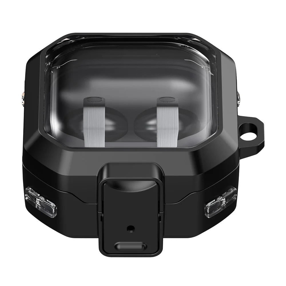 For Samsung Galaxy Buds4 / Buds4 Pro Case Switch Design TPU + PC Earphone Protective Cover with Carabiner - Black - 1