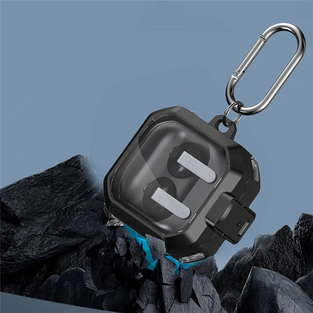 For Samsung Galaxy Buds4 / Buds4 Pro Case Switch Design TPU + PC Earphone Protective Cover with Carabiner - Black - 6