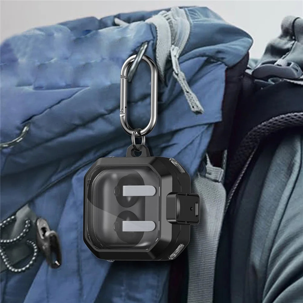 For Samsung Galaxy Buds4 / Buds4 Pro Case Switch Design TPU + PC Earphone Protective Cover with Carabiner - Black - 7
