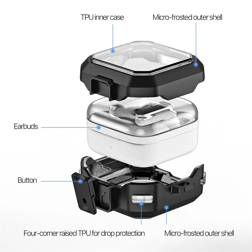DUX DUCIS SECD Series Case for Samsung Galaxy Buds4 / Buds4 Pro Case PC + TPU Shockproof Earphone Cover with Metal Hook - Black - 6