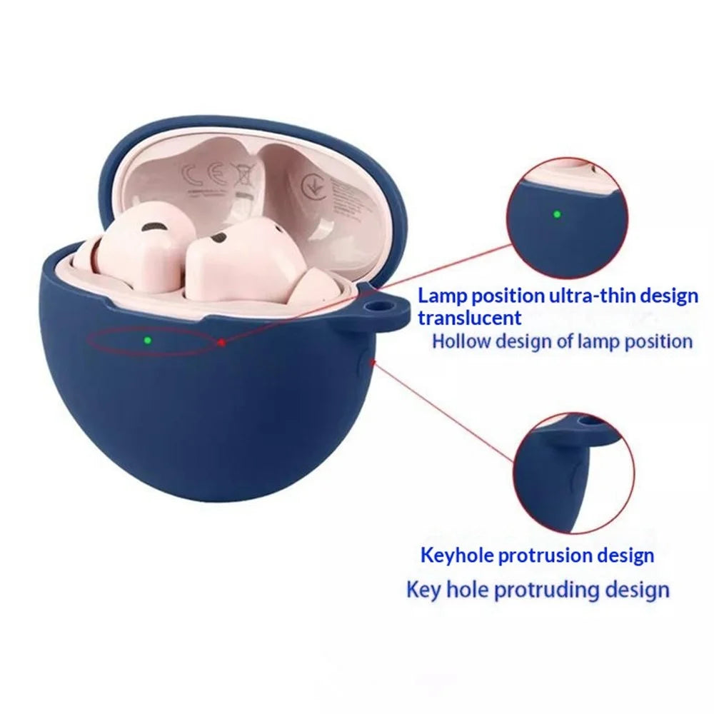 For Huawei FreeBuds 7i Silicone Case Wireless Earbuds Protective Cover with Anti-Lost Buckle - Dark Blue - 4
