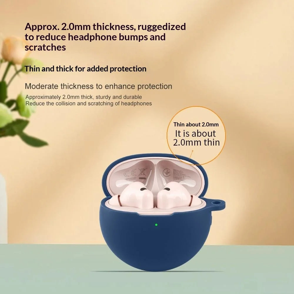 For Huawei FreeBuds 7i Silicone Case Wireless Earbuds Protective Cover with Anti-Lost Buckle - Dark Blue - 7