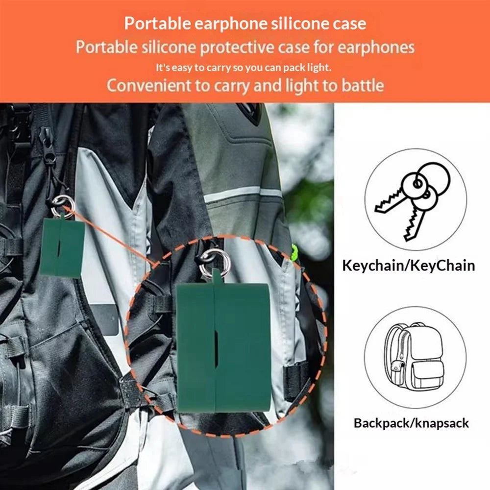 For Sony WF-1000XM6 Silicone Case Wireless Earbuds Protective Cover with Anti-Lost Buckle - Blackish Green - 4