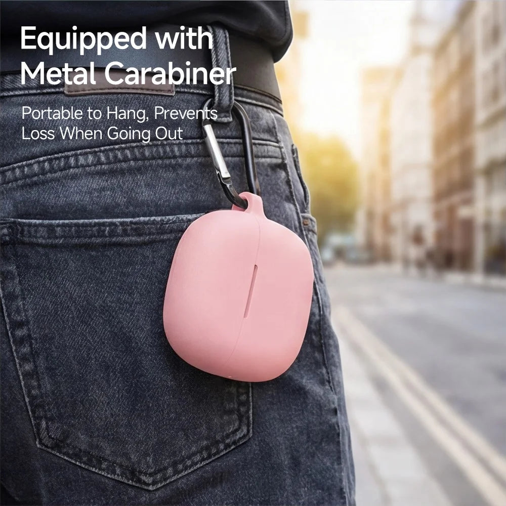 For Xiaomi Redmi Buds 8 Active Silicone Case Wireless Earphone Anti-Scratch Protective Cover with Carabiner - Light Pink - 6
