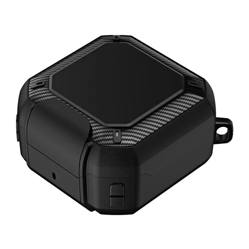 For Samsung Galaxy Buds4  /  Buds4 Pro Earphone Case TPU PC Phone Stand Lock Buckle Shockproof Protective Cover with Carabiner - Black - 1
