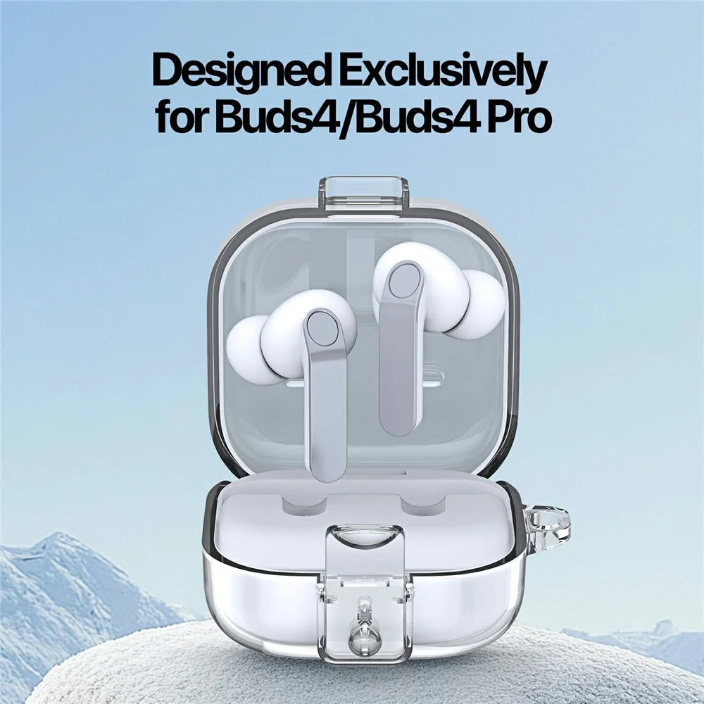 DUX DUCIS SECI Series for Samsung Galaxy Buds4 / Buds4 Pro Case TPU PC Earphone Protective Cover with Metal Carabiner - Transparent - 4