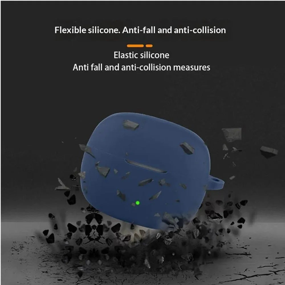 For OnePlus Nord Buds 4 Pro Silicone Case Wireless Earbuds Protective Cover with Anti-Lost Buckle - Dark Blue - 4