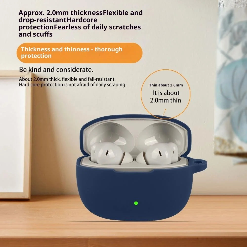 For OnePlus Nord Buds 4 Pro Silicone Case Wireless Earbuds Protective Cover with Anti-Lost Buckle - Dark Blue - 6