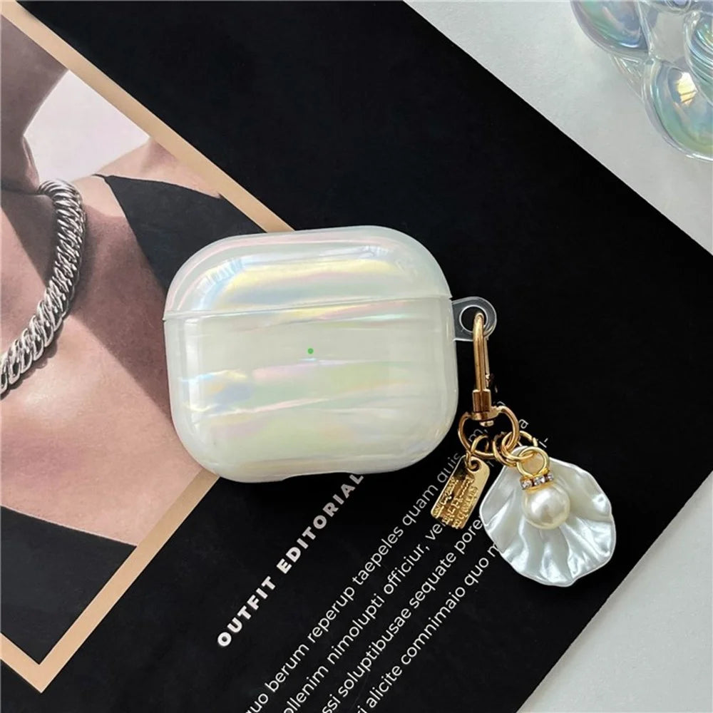 For AirPods 4 IMD Iridescent Shell Texture TPU Case Protective Cover with Shell Pendant - 2