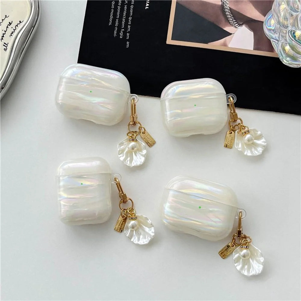 For AirPods 4 IMD Iridescent Shell Texture TPU Case Protective Cover with Shell Pendant - 6