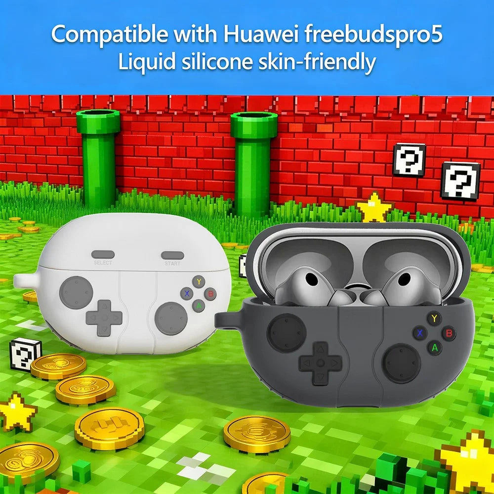 For Huawei FreeBuds Pro 5 Protective Case Gaming Controller Design Liquid Silicone Earphone Cover with Carabiner Clip - Dark Grey - 3