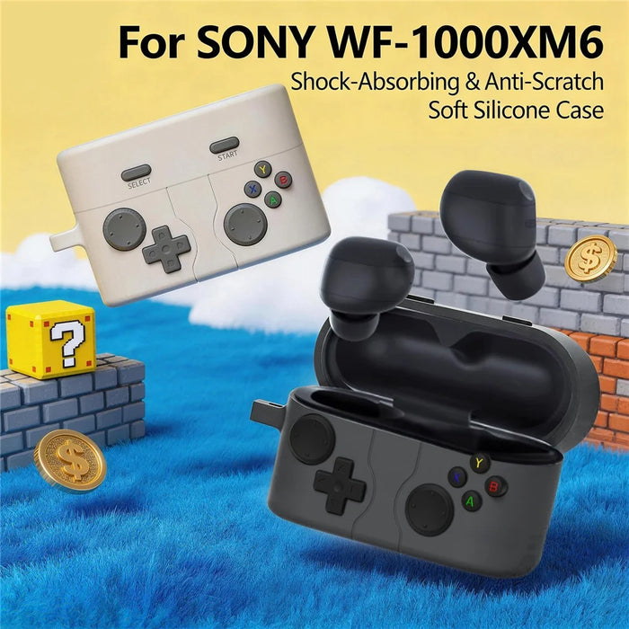 Creative Game Controller Design Case for Sony WF-1000XM6 Liquid Silicone Protective Cover with Carabiner Clip - Dark Grey - 5