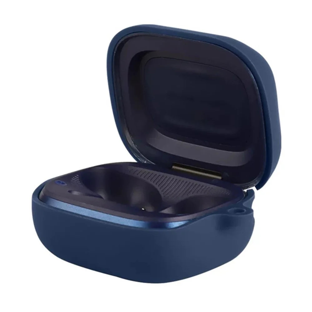 For JBL Live Buds 4 / Live Beam 4 / Live Flex 4 Earbuds Silicone Case Anti-Drop Protective Cover with Hanging Buckle - Dark Blue - 2