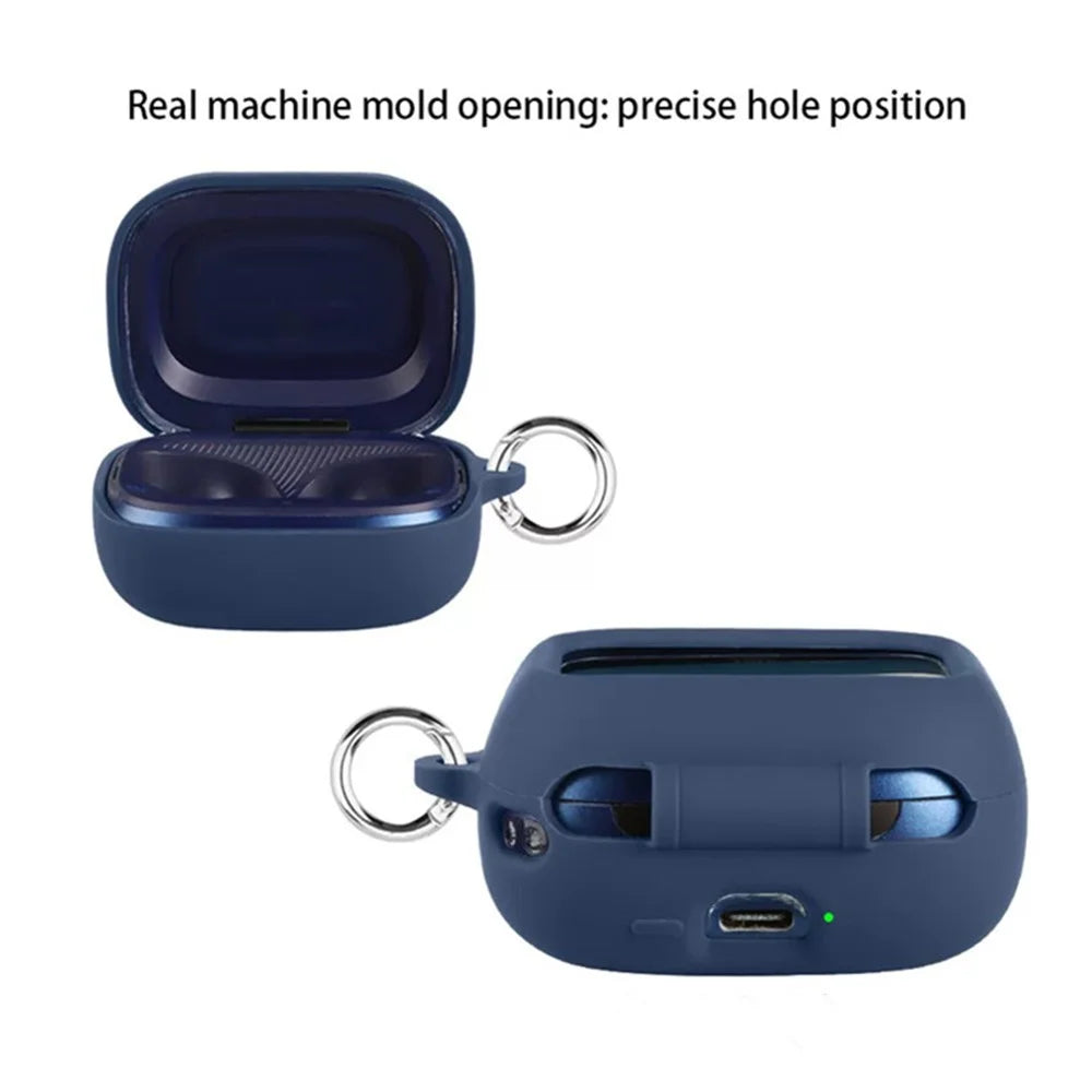 For JBL Live Buds 4 / Live Beam 4 / Live Flex 4 Earbuds Silicone Case Anti-Drop Protective Cover with Hanging Buckle - Dark Blue - 3