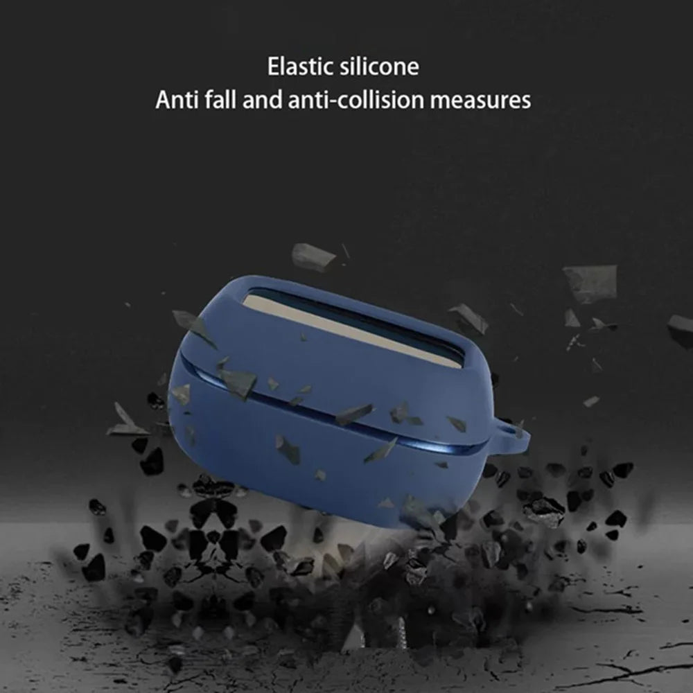 For JBL Live Buds 4 / Live Beam 4 / Live Flex 4 Earbuds Silicone Case Anti-Drop Protective Cover with Hanging Buckle - Dark Blue - 6