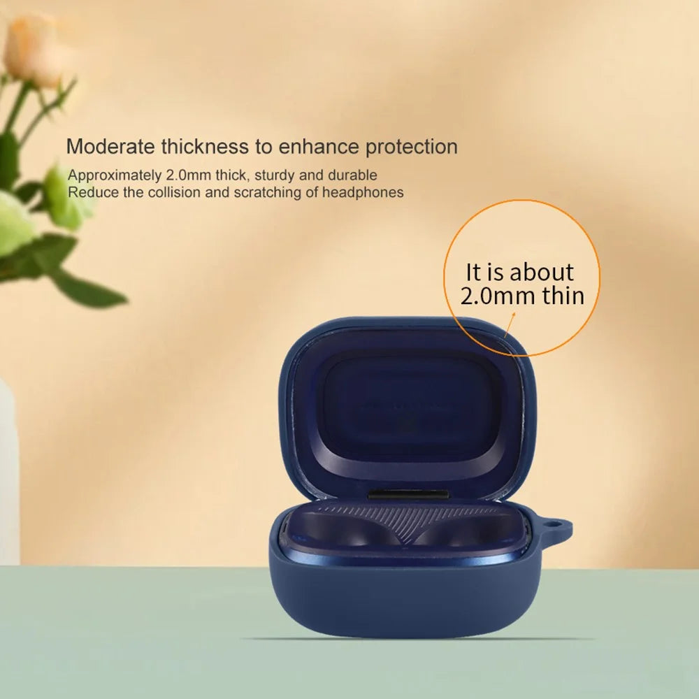 For JBL Live Buds 4 / Live Beam 4 / Live Flex 4 Earbuds Silicone Case Anti-Drop Protective Cover with Hanging Buckle - Dark Blue - 7