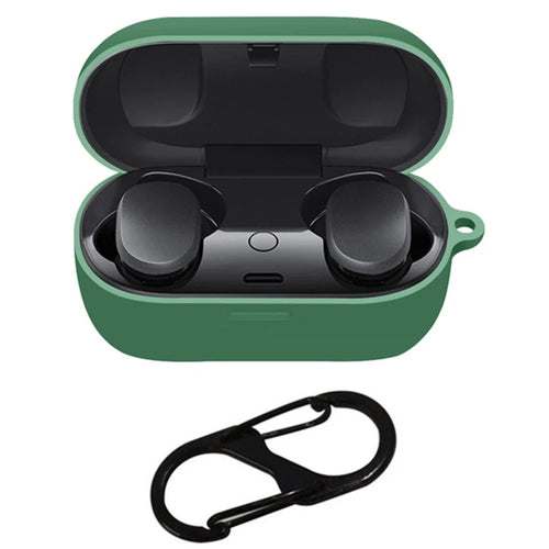 Silicone Case for Bose QuietComfort Earbuds Anti-slip Shockproof Washable Protective Cover with Carabiner Hook - Dark Green - 1