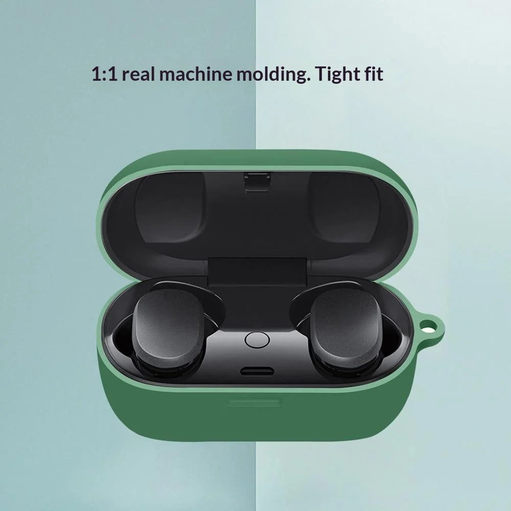 Silicone Case for Bose QuietComfort Earbuds Anti-slip Shockproof Washable Protective Cover with Carabiner Hook - Dark Green - 2