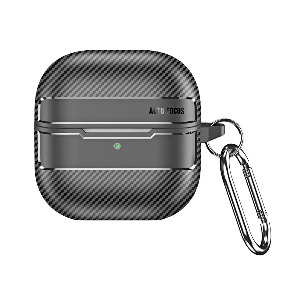 Protective Case for Huawei FreeClip 2 Carbon Fiber Texture Design TPU Hard Shell Earphones Cover with Metal Carabiner - Black - 2