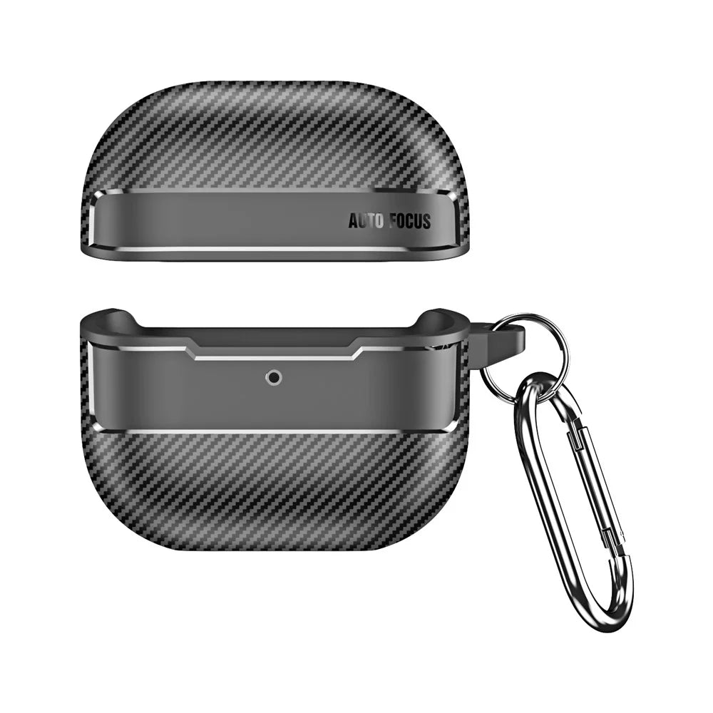 Protective Case for Huawei FreeClip 2 Carbon Fiber Texture Design TPU Hard Shell Earphones Cover with Metal Carabiner - Black - 3