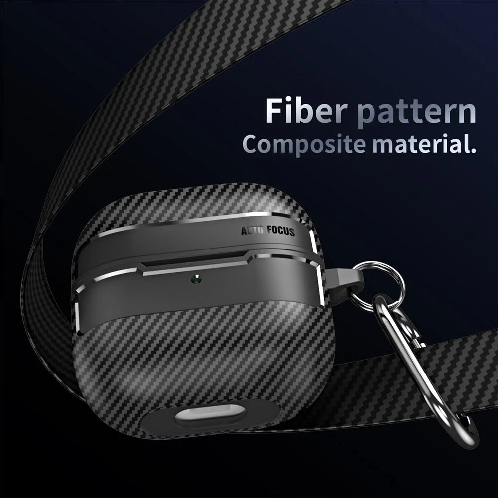 Protective Case for Huawei FreeClip 2 Carbon Fiber Texture Design TPU Hard Shell Earphones Cover with Metal Carabiner - Black - 5