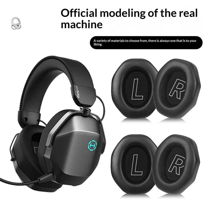 1 Pair Replacement Ear Pads for Edifier G5 Max Headset Protein Leather Breathable Mesh Foam Cushions - Black - 2