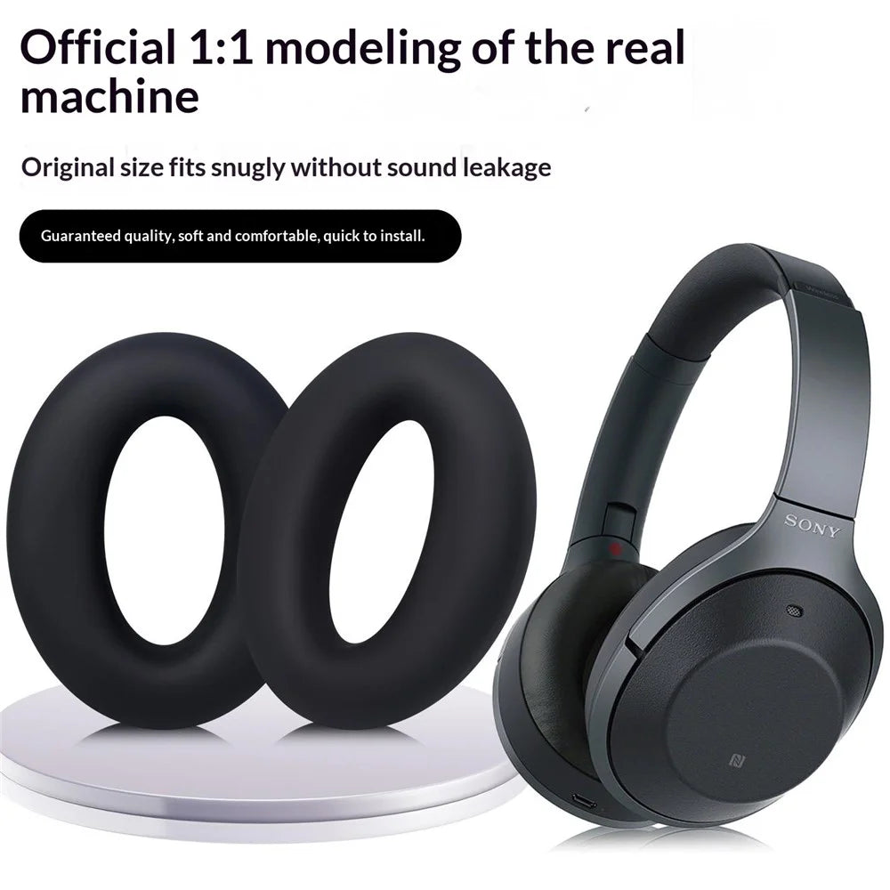 Silicone Headphone Ear Pad Covers Set for Sony MDR-1000X  /  WH-1000XM2 Earpads Protective Sleeve Comfort Cushion Kit - Black - 4