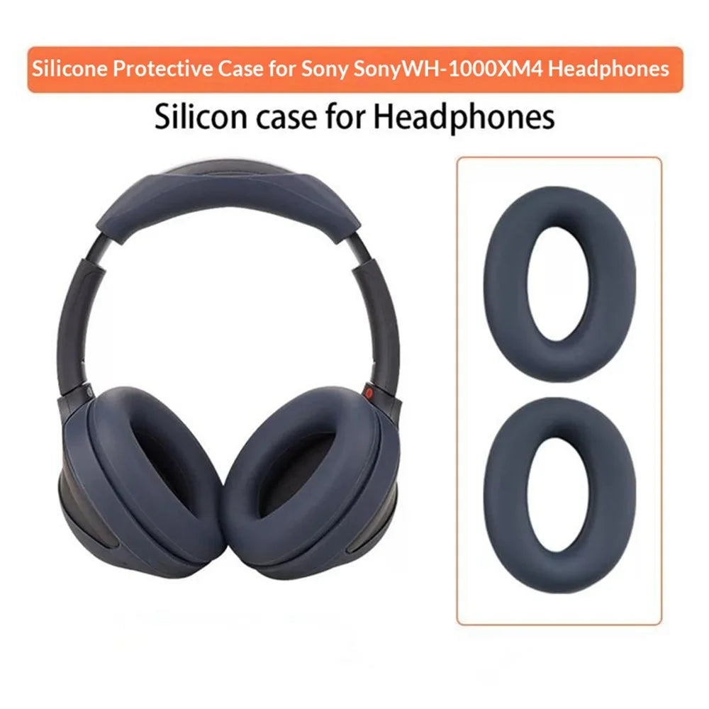 1 Pair Silicone Protective Ear Pads Cover for Sony WH-1000XM3  /  XM4 Headphones Cover Soft Ear Pads Case - Dark Blue - 3