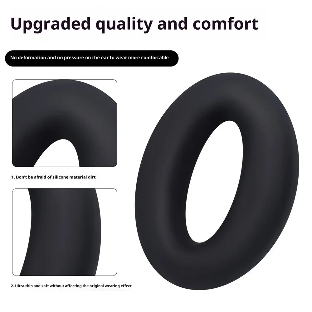 1 Pair Silicone Ear Cushion Covers for Sony MDR-1000X  /  WH-1000XM2 Headphones Protective Sleeves Soft Replacement Earpads - Black - 3