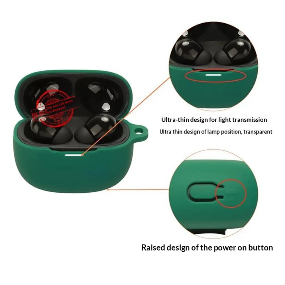 For Xiaomi Redmi Buds 8 Silicone Case Wireless Earbuds Protective Cover with Anti-Lost Buckle - Blackish Green - 4