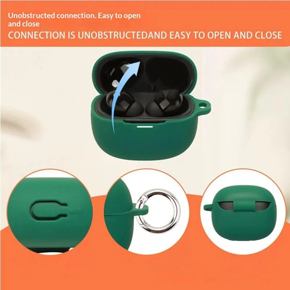 For Xiaomi Redmi Buds 8 Silicone Case Wireless Earbuds Protective Cover with Anti-Lost Buckle - Blackish Green - 6