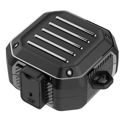 For Samsung Galaxy Buds4 / Buds4 Pro Case Luggage Stripe TPU PC Earphone Protective Cover with Carabiner - Black - 1