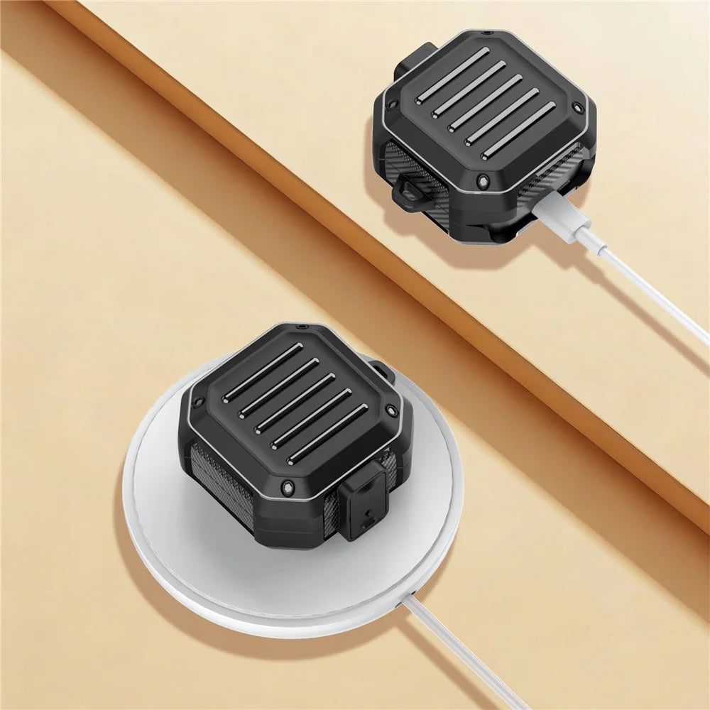 For Samsung Galaxy Buds4 / Buds4 Pro Case Luggage Stripe TPU PC Earphone Protective Cover with Carabiner - Black - 4