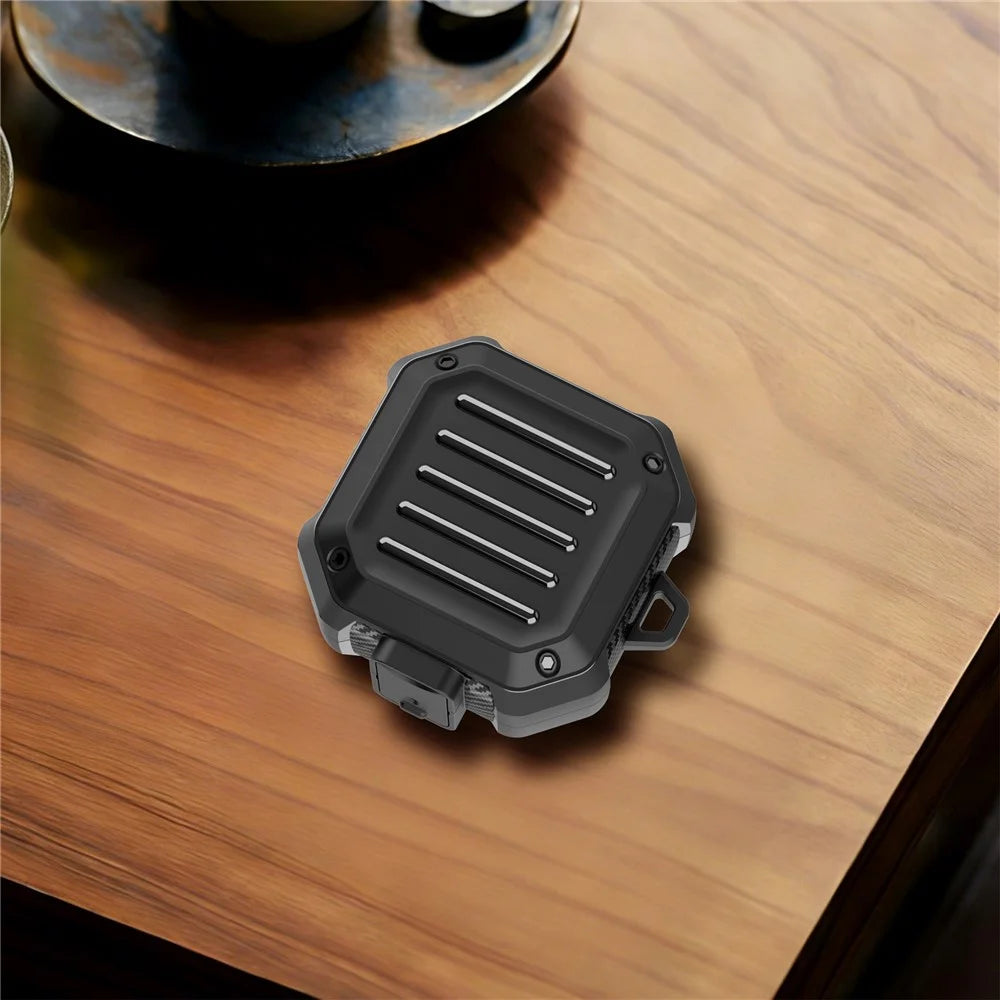 For Samsung Galaxy Buds4 / Buds4 Pro Case Luggage Stripe TPU PC Earphone Protective Cover with Carabiner - Black - 5