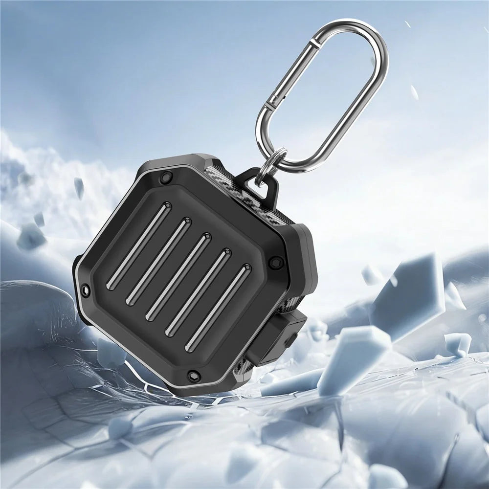 For Samsung Galaxy Buds4 / Buds4 Pro Case Luggage Stripe TPU PC Earphone Protective Cover with Carabiner - Black - 7