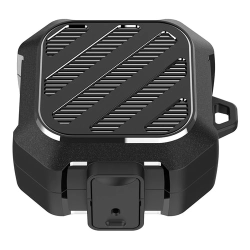 For Samsung Galaxy Buds4 / Buds4 Pro Case Diagonal Stripe Texture PC TPU Earphone Protective Cover with Carabiner - Black - 1