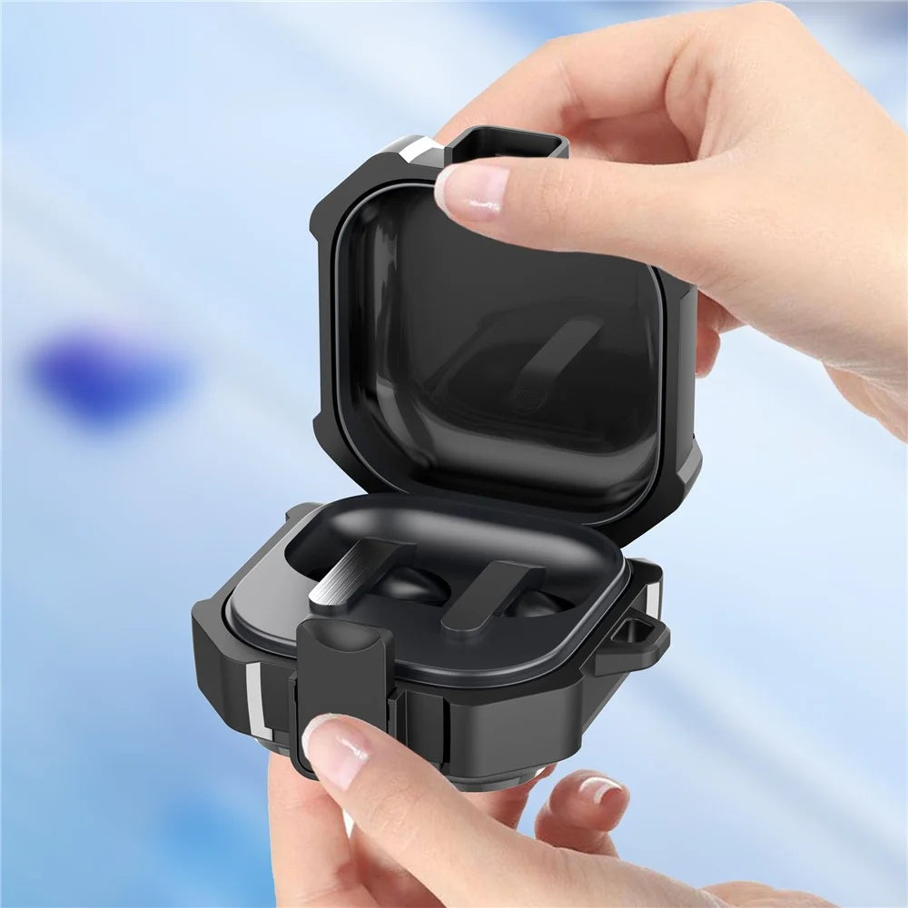 For Samsung Galaxy Buds4 / Buds4 Pro Case Diagonal Stripe Texture PC TPU Earphone Protective Cover with Carabiner - Black - 4