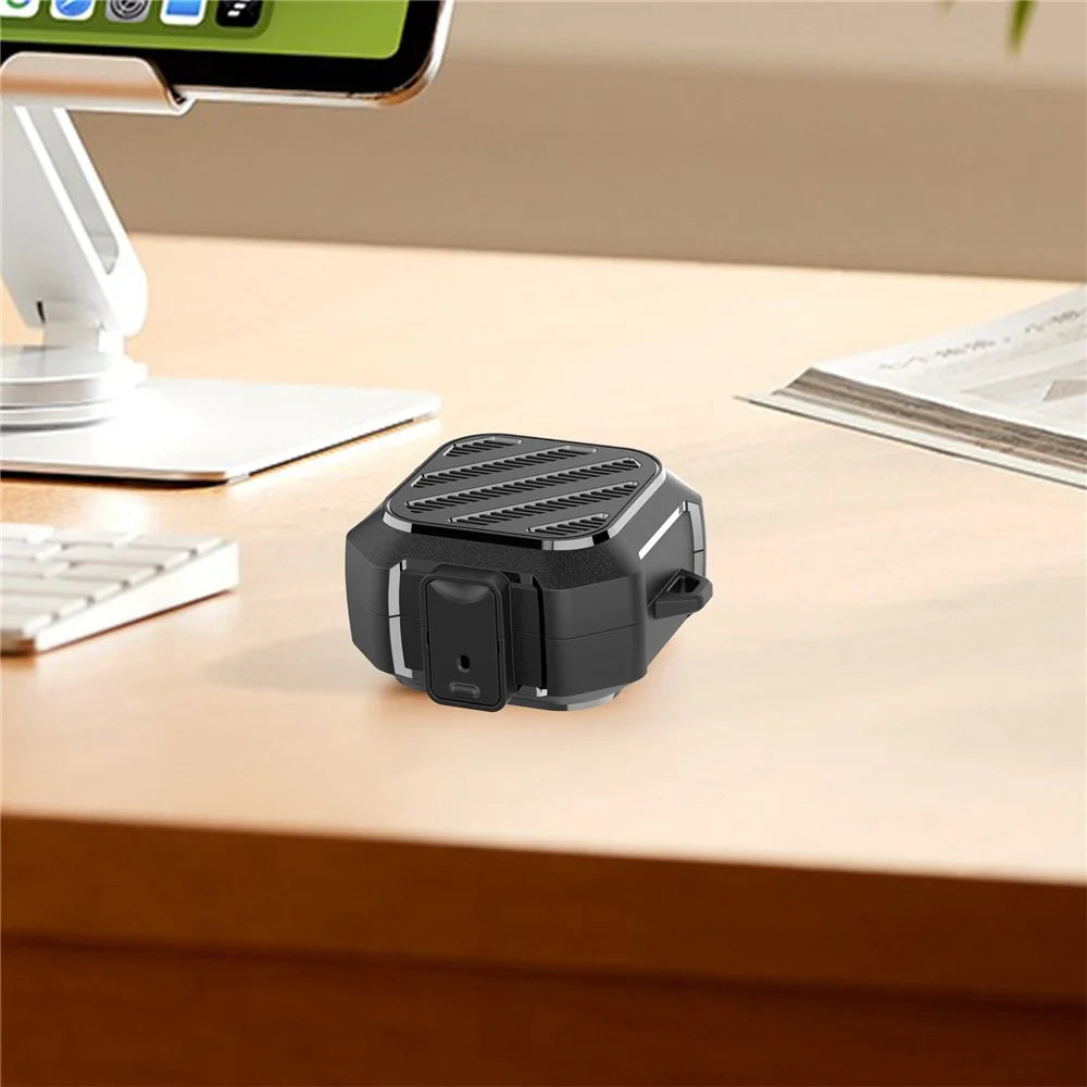 For Samsung Galaxy Buds4 / Buds4 Pro Case Diagonal Stripe Texture PC TPU Earphone Protective Cover with Carabiner - Black - 5