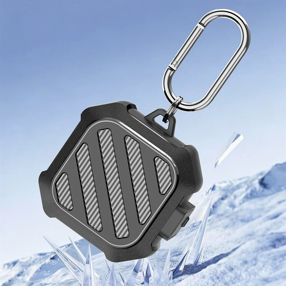 For Samsung Galaxy Buds4 / Buds4 Pro Case Diagonal Stripe Texture PC TPU Earphone Protective Cover with Carabiner - Black - 6