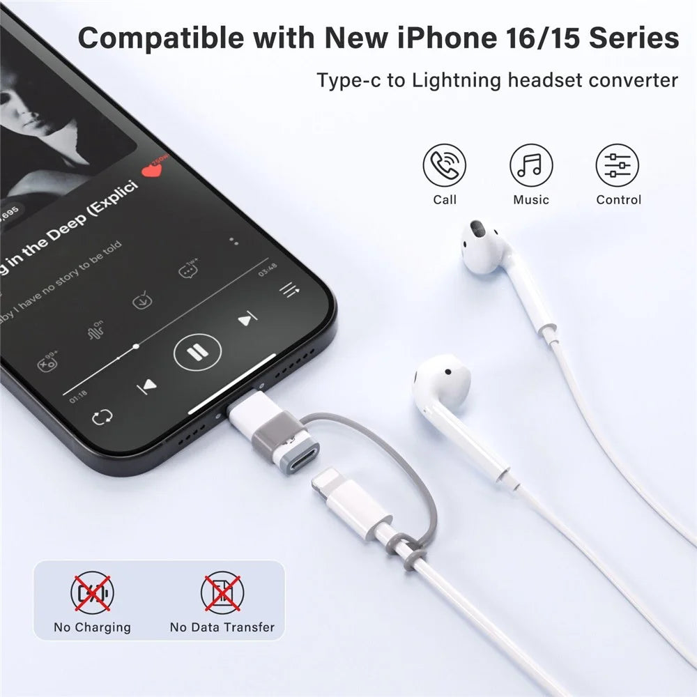 FD11 USB-C Male to iP (5-14) Female Audio Adapter for iPhone 16  /  16Pro  / 15  /  15 Pro  /  iPad Pro  /  iPad Air 6  /  5  /  MacBook  /  Galaxy S24 24Bit / 96KHz HiFi Music Converter - 2