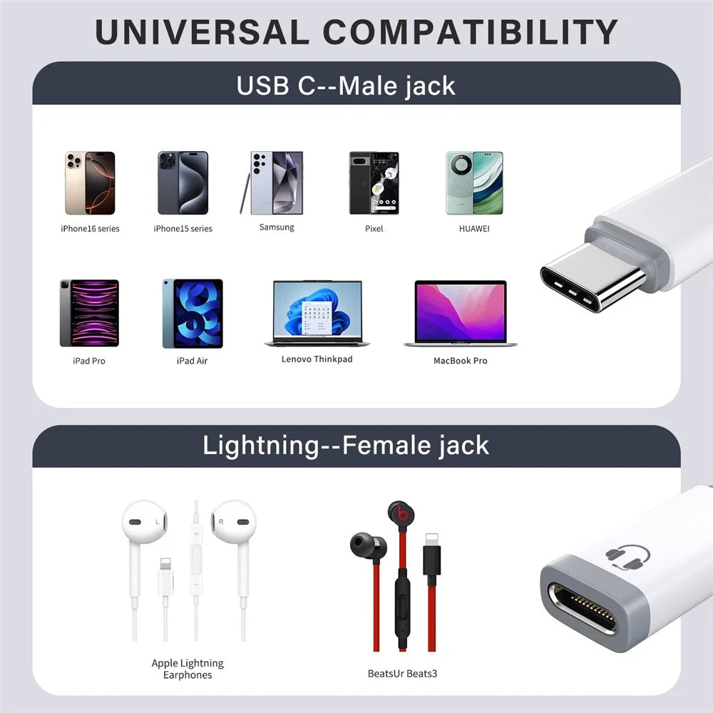 FD11 USB-C Male to iP (5-14) Female Audio Adapter for iPhone 16  /  16Pro  / 15  /  15 Pro  /  iPad Pro  /  iPad Air 6  /  5  /  MacBook  /  Galaxy S24 24Bit / 96KHz HiFi Music Converter - 4
