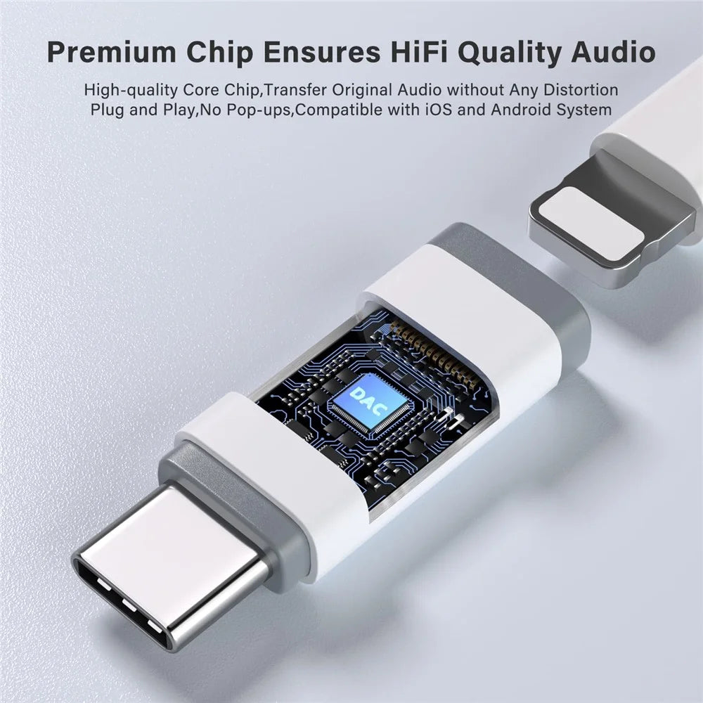 FD11 USB-C Male to iP (5-14) Female Audio Adapter for iPhone 16  /  16Pro  / 15  /  15 Pro  /  iPad Pro  /  iPad Air 6  /  5  /  MacBook  /  Galaxy S24 24Bit / 96KHz HiFi Music Converter - 5