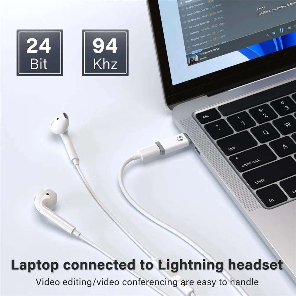 FD11 USB-C Male to iP (5-14) Female Audio Adapter for iPhone 16  /  16Pro  / 15  /  15 Pro  /  iPad Pro  /  iPad Air 6  /  5  /  MacBook  /  Galaxy S24 24Bit / 96KHz HiFi Music Converter - 6