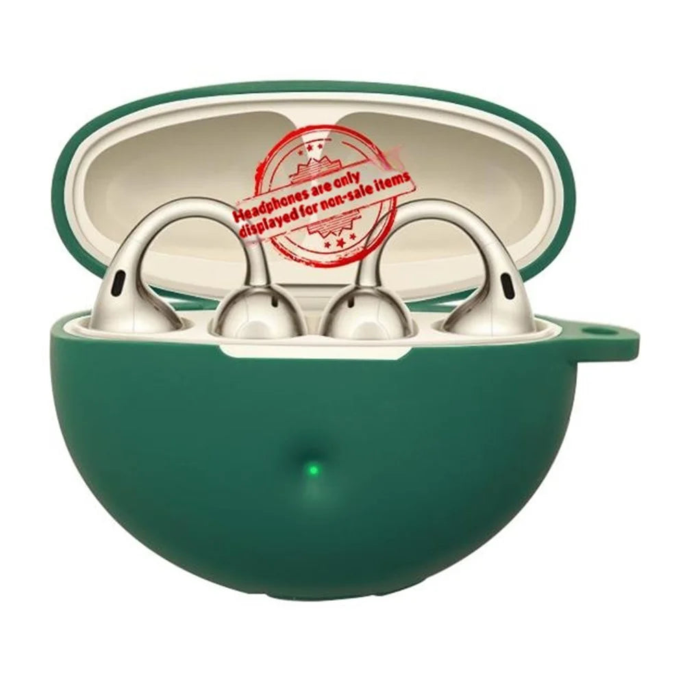 For Oppo Enco Clip2 Silicone Case Wireless Earbuds Protective Cover with Anti-Lost Buckle - Blackish Green - 3