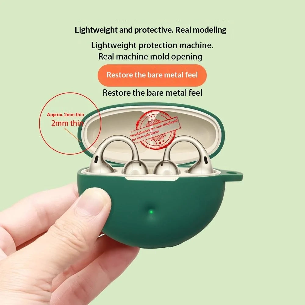 For Oppo Enco Clip2 Silicone Case Wireless Earbuds Protective Cover with Anti-Lost Buckle - Blackish Green - 5