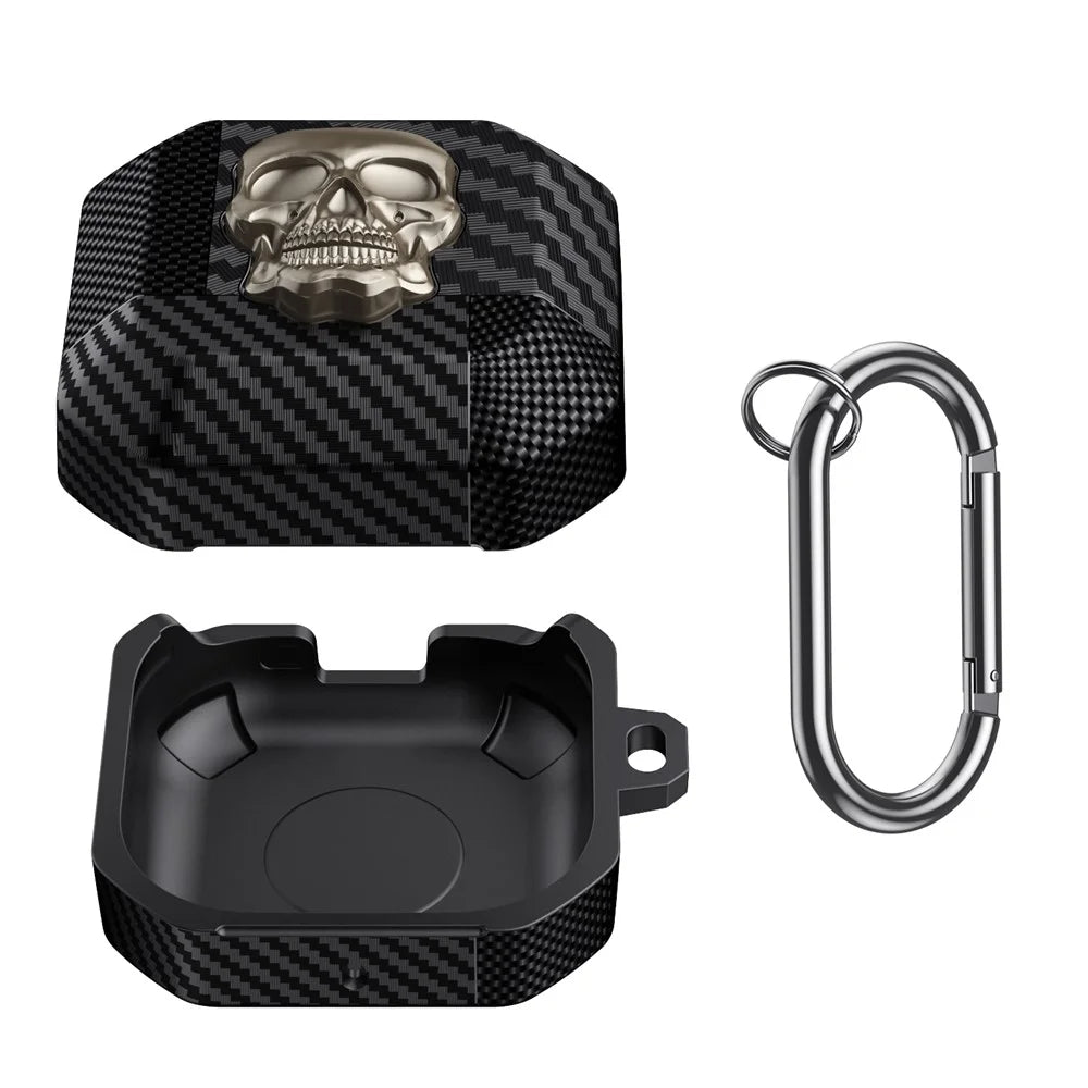 For Samsung Galaxy Buds4 Pro  /  Buds4 Protective Case Skull Design Snap Switch TPU + Metal Earphone Cover with Carabiner - Gold - 2