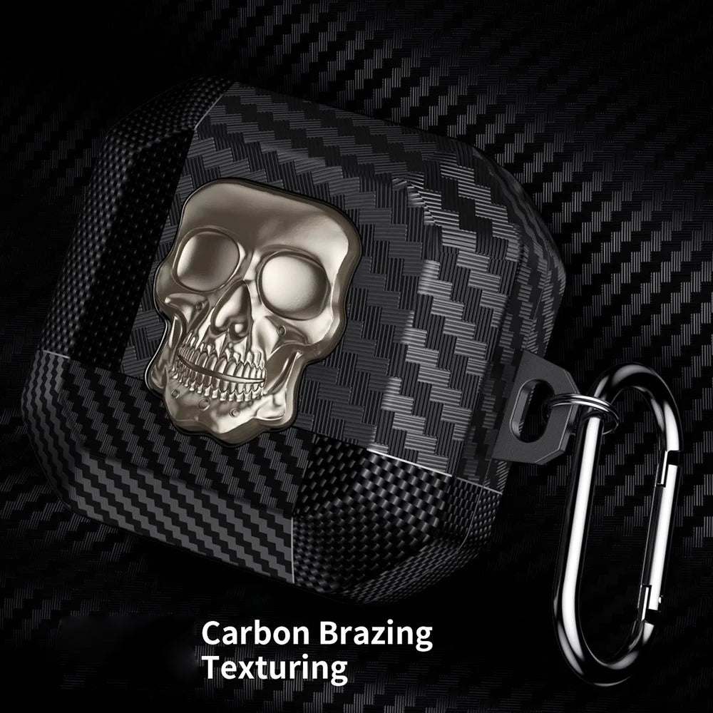 For Samsung Galaxy Buds4 Pro  /  Buds4 Protective Case Skull Design Snap Switch TPU + Metal Earphone Cover with Carabiner - Gold - 5