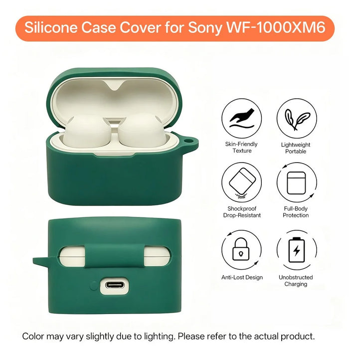 For Sony WF-1000XM6 Silicone Case Bluetooth-compatible Earphone Anti-scratch Protective Cover with Hook - Green - 2