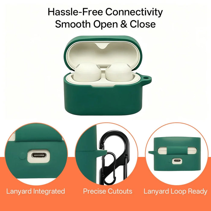 For Sony WF-1000XM6 Silicone Case Bluetooth-compatible Earphone Anti-scratch Protective Cover with Hook - Green - 5